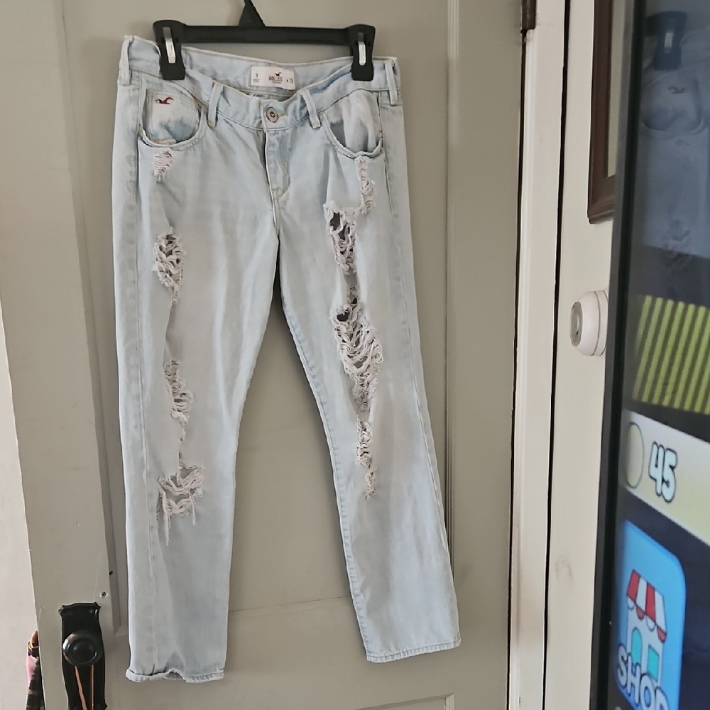 Hollister Light Blue Ripped Straight Leg Jeans